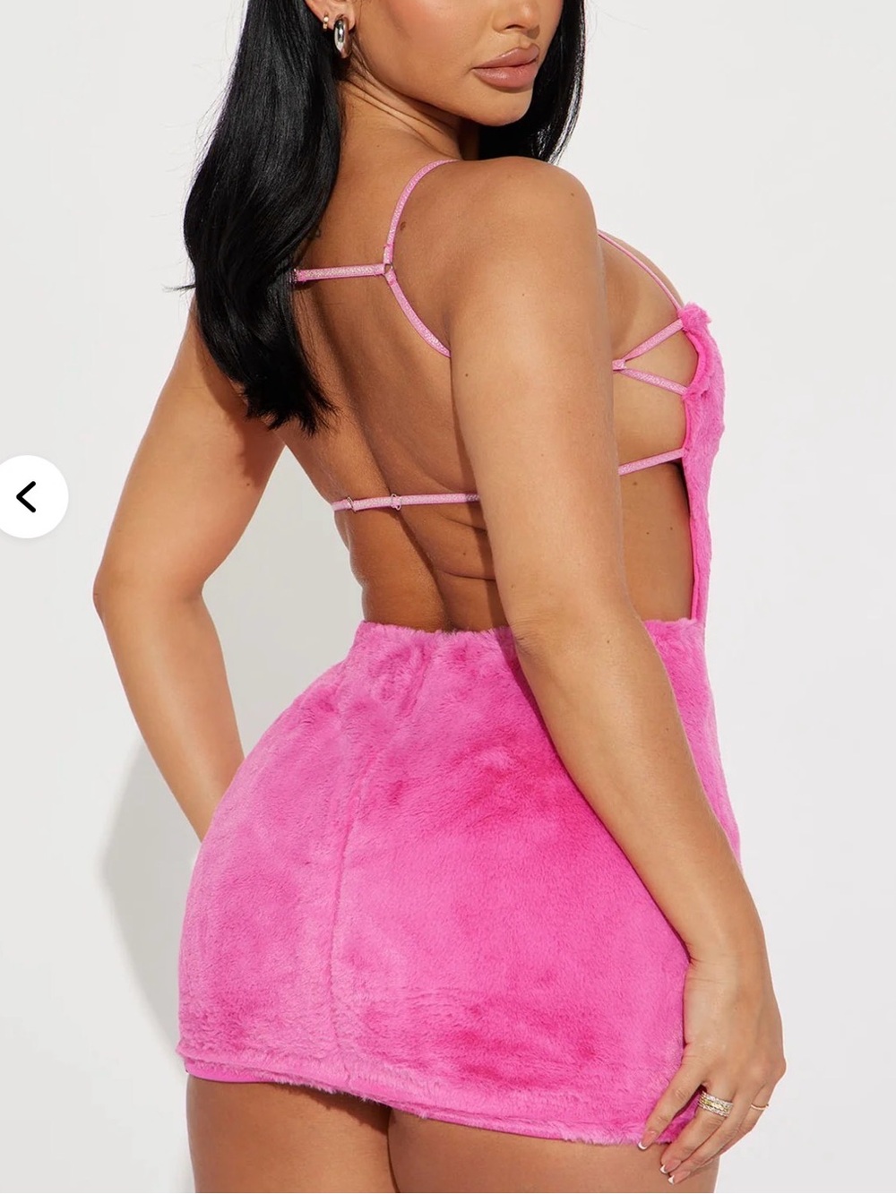 Fashion Nova (L) Pink Teddy fuzzy bodycon open back Mink Mini club party Dress